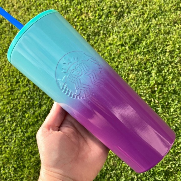 STARBUCKS Teal and Purple Ombre Stainless Cold Cup Gently Used - Picture 3 of 4